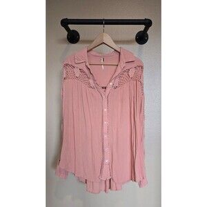 Free People women's Katie Bird pink‎ crochet inset shirt. Size me